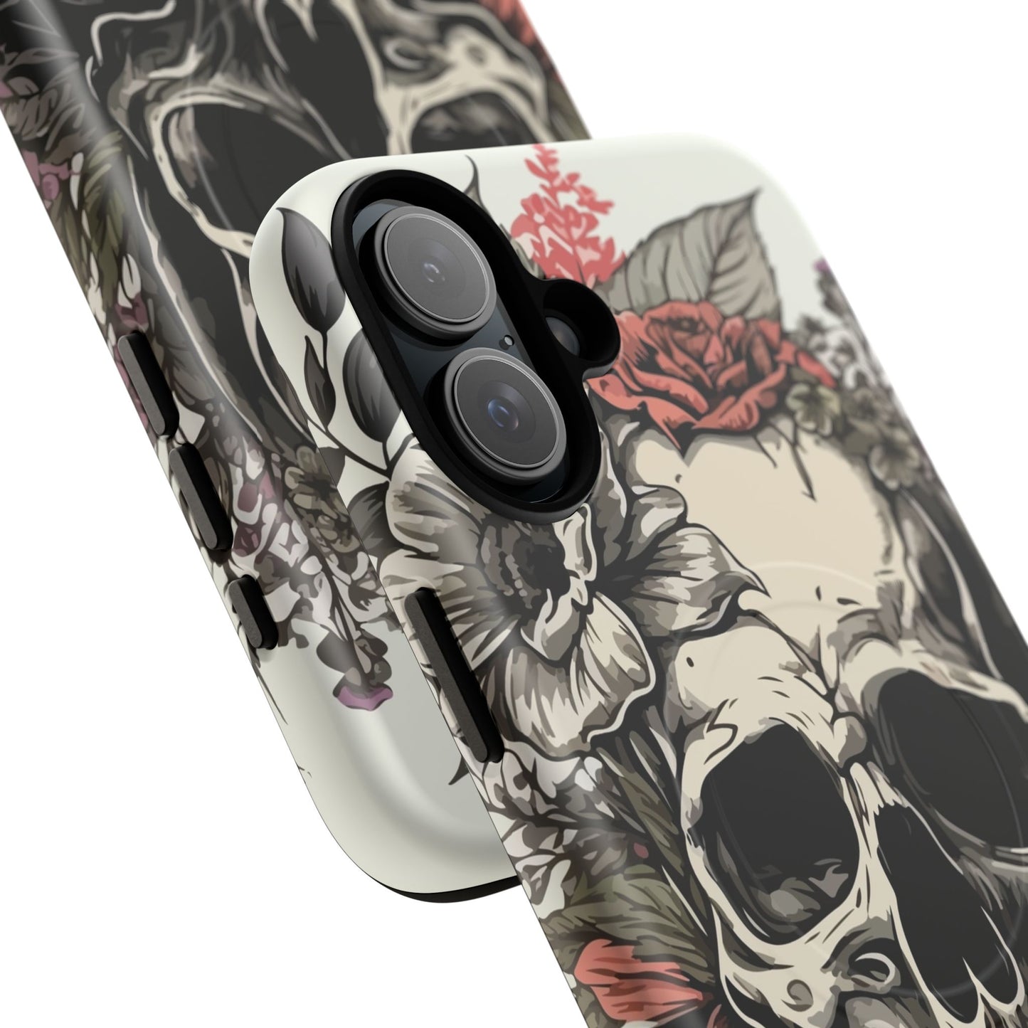 Dark Aura Skull & Roses iPhone Case – Gothic Floral Magnetic Protective Cover