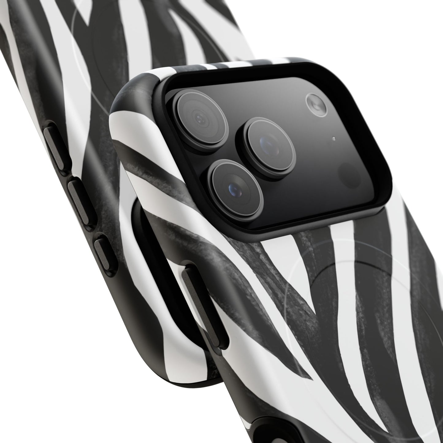 Wild Lines Zebra Stripe Tough Magnetic Phone Case — Black & White Protective Cover