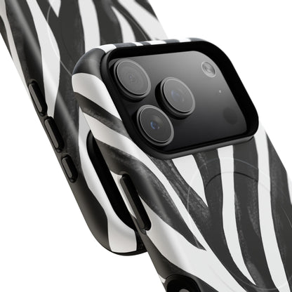 Wild Lines Zebra Stripe Tough Magnetic Phone Case — Black & White Protective Cover
