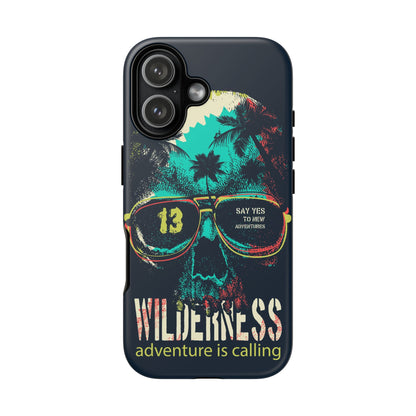Wilderness Adventure Phone Case — 'Adventure Is Calling' Skull Sunglasses Design