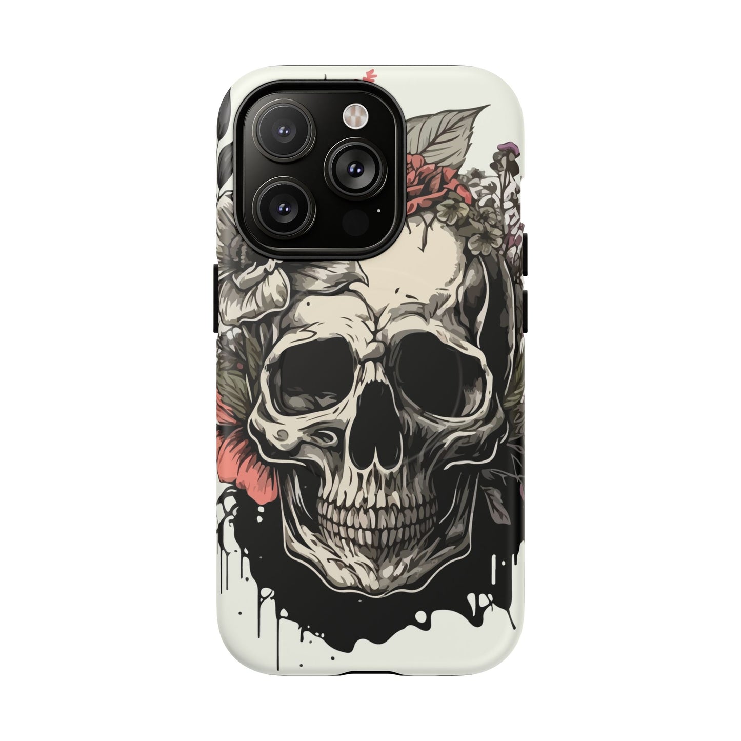 Dark Aura Skull & Roses iPhone Case – Gothic Floral Magnetic Protective Cover