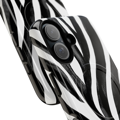 Wild Lines Zebra Stripe Tough Magnetic Phone Case — Black & White Protective Cover