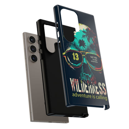 Wilderness Adventure Phone Case — 'Adventure Is Calling' Skull Sunglasses Design