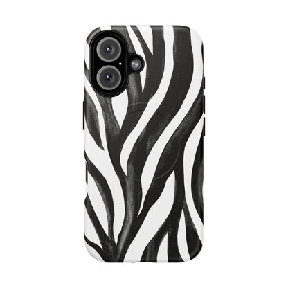 Wild Lines Zebra Stripe Tough Magnetic Phone Case — Black & White Protective Cover