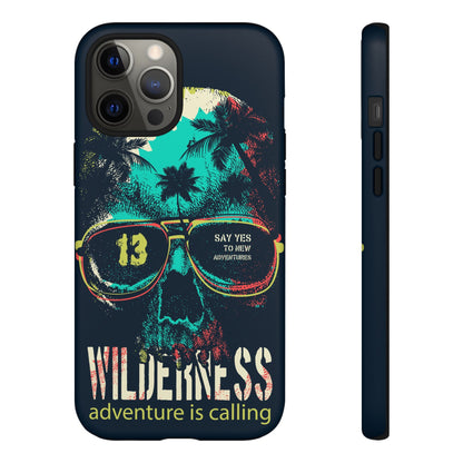 Wilderness Adventure Phone Case — 'Adventure Is Calling' Skull Sunglasses Design