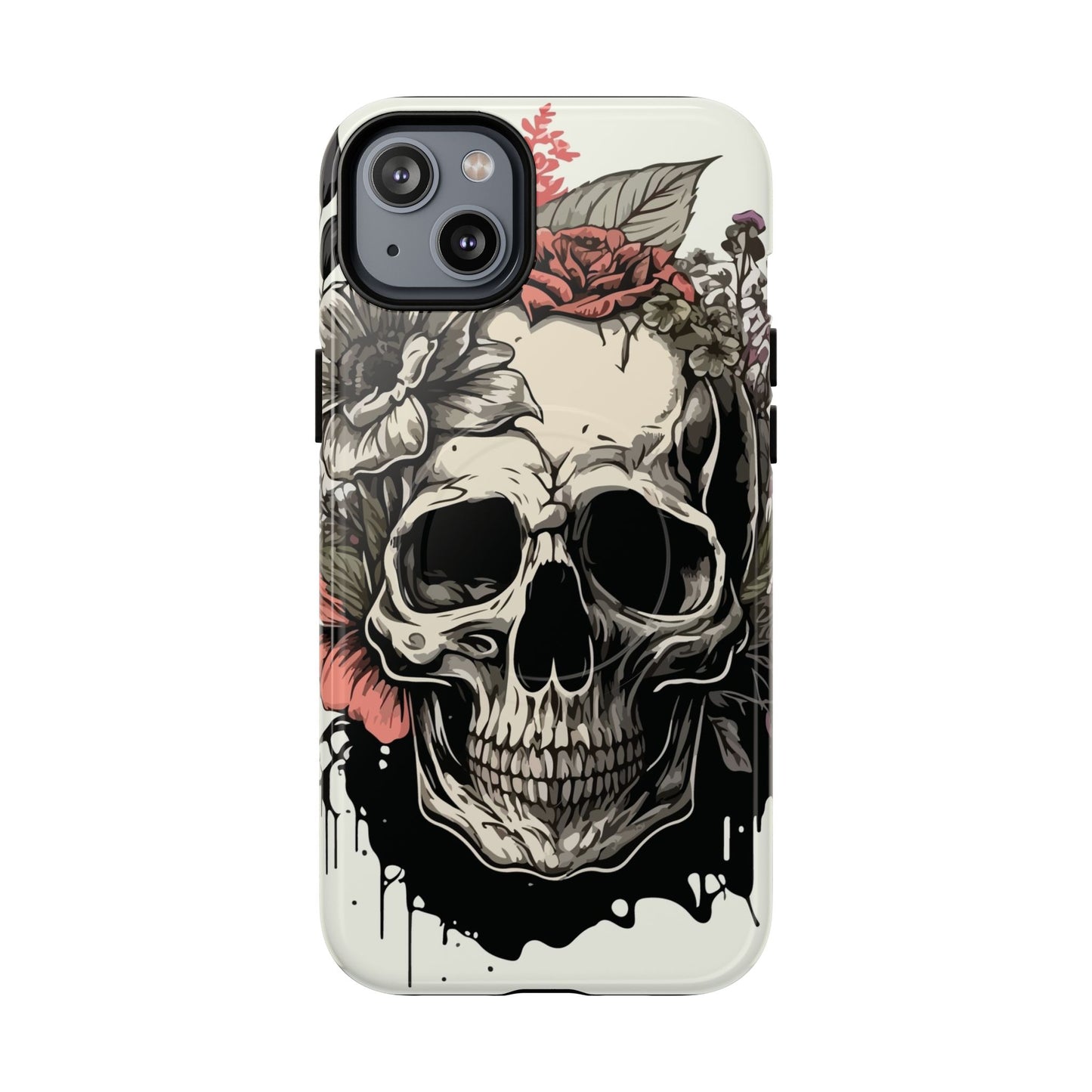 Dark Aura Skull & Roses iPhone Case – Gothic Floral Magnetic Protective Cover