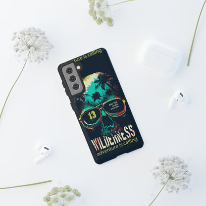 Wilderness Adventure Phone Case — 'Adventure Is Calling' Skull Sunglasses Design