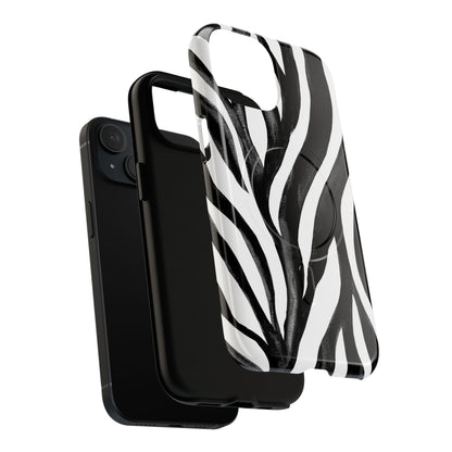 Wild Lines Zebra Stripe Tough Magnetic Phone Case — Black & White Protective Cover