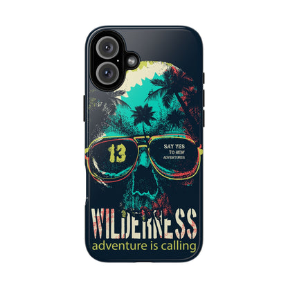 Wilderness Adventure Phone Case — 'Adventure Is Calling' Skull Sunglasses Design
