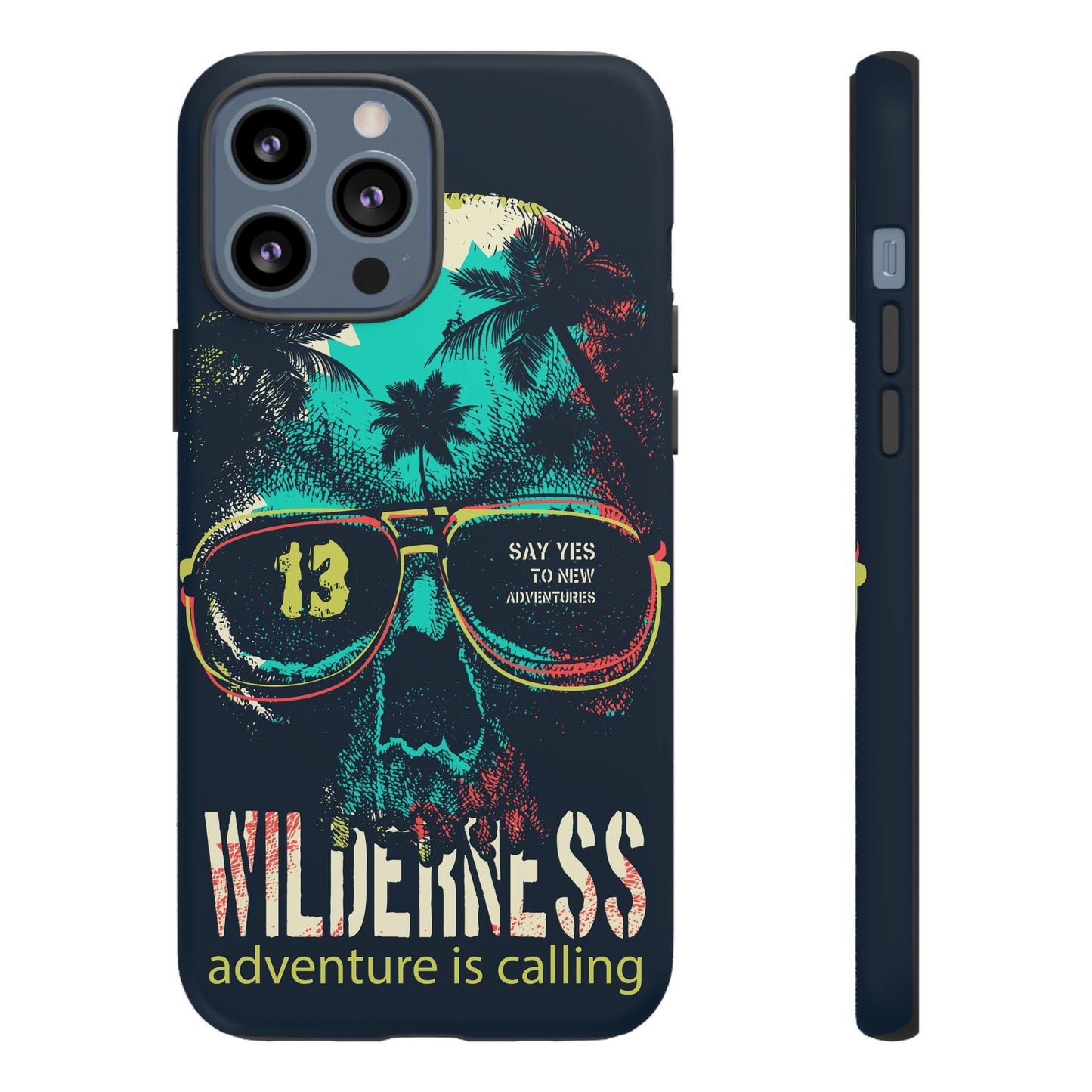 Wilderness Adventure Phone Case — 'Adventure Is Calling' Skull Sunglasses Design