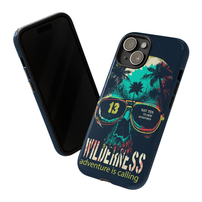 Wilderness Adventure Phone Case — 'Adventure Is Calling' Skull Sunglasses Design