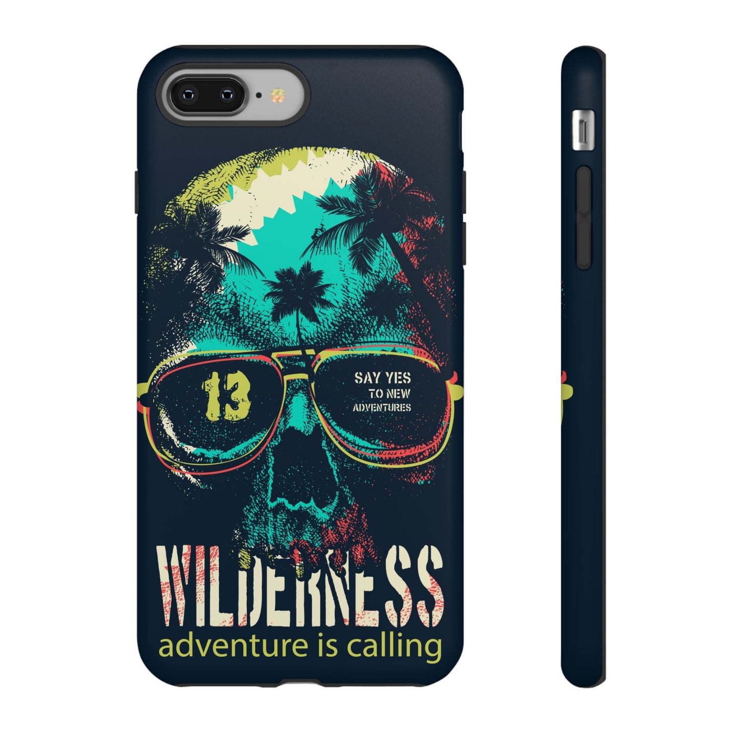 Wilderness Adventure Phone Case — 'Adventure Is Calling' Skull Sunglasses Design