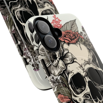 Dark Aura Skull & Roses iPhone Case – Gothic Floral Magnetic Protective Cover