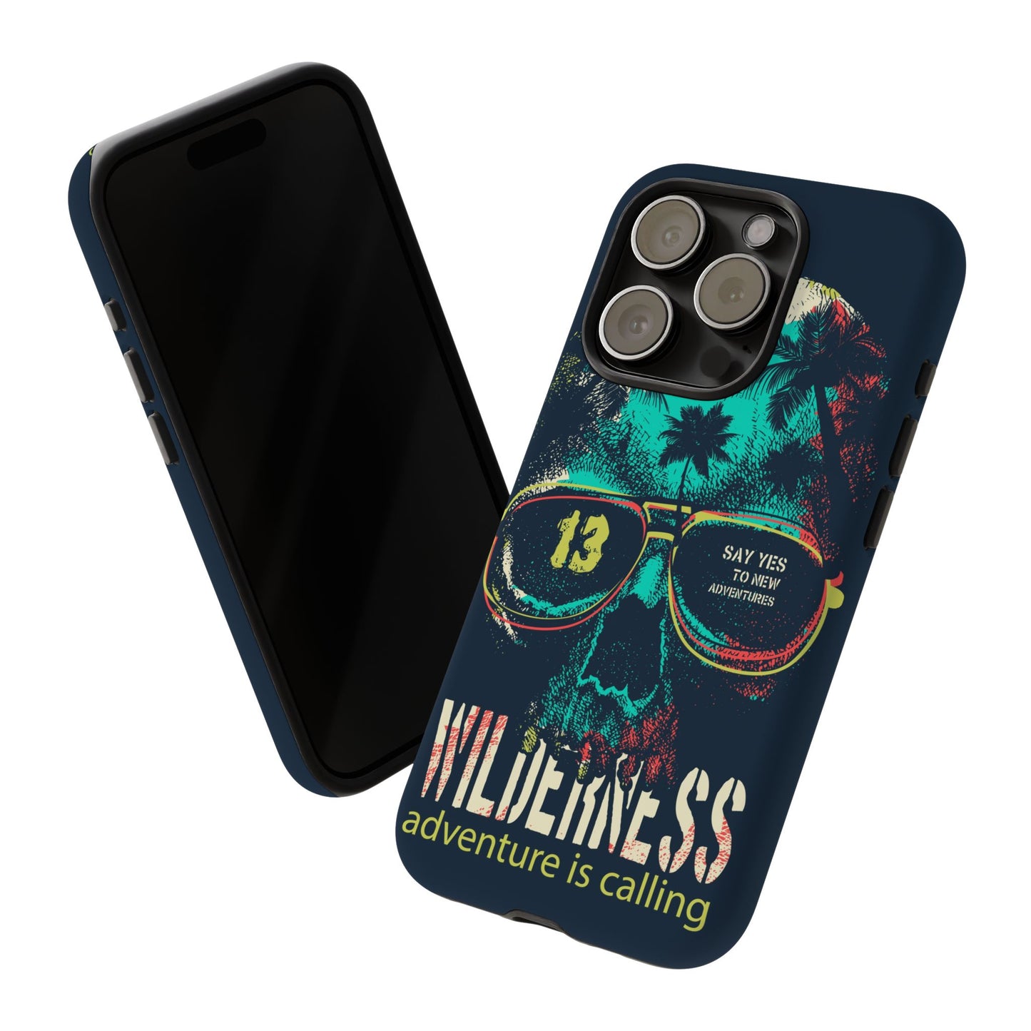 Wilderness Adventure Phone Case — 'Adventure Is Calling' Skull Sunglasses Design
