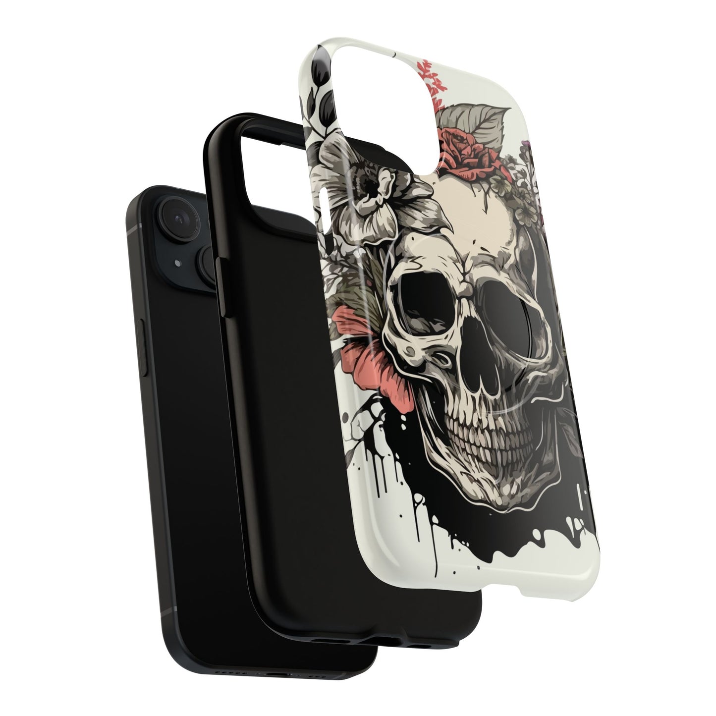 Dark Aura Skull & Roses iPhone Case – Gothic Floral Magnetic Protective Cover