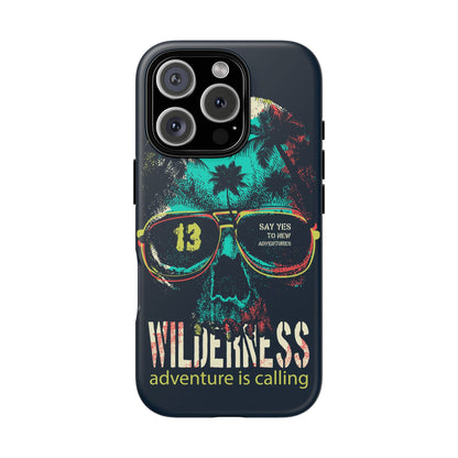 Wilderness Adventure Phone Case — 'Adventure Is Calling' Skull Sunglasses Design
