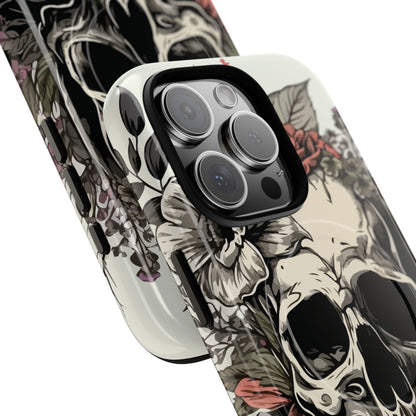 Dark Aura Skull & Roses iPhone Case – Gothic Floral Magnetic Protective Cover