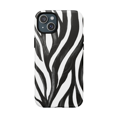 Wild Lines Zebra Stripe Tough Magnetic Phone Case — Black & White Protective Cover