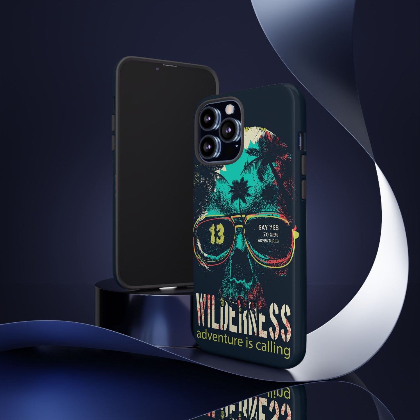 Wilderness Adventure Phone Case — 'Adventure Is Calling' Skull Sunglasses Design