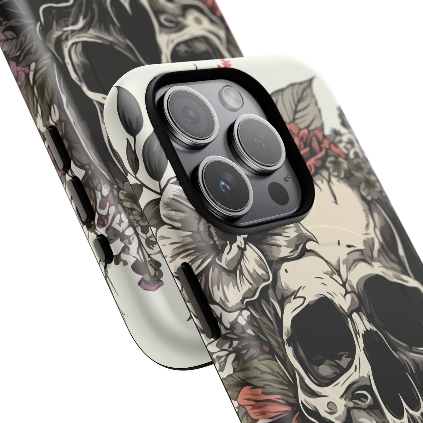 Dark Aura Skull & Roses iPhone Case – Gothic Floral Magnetic Protective Cover