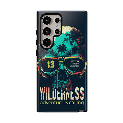 Wilderness Adventure Phone Case — 'Adventure Is Calling' Skull Sunglasses Design