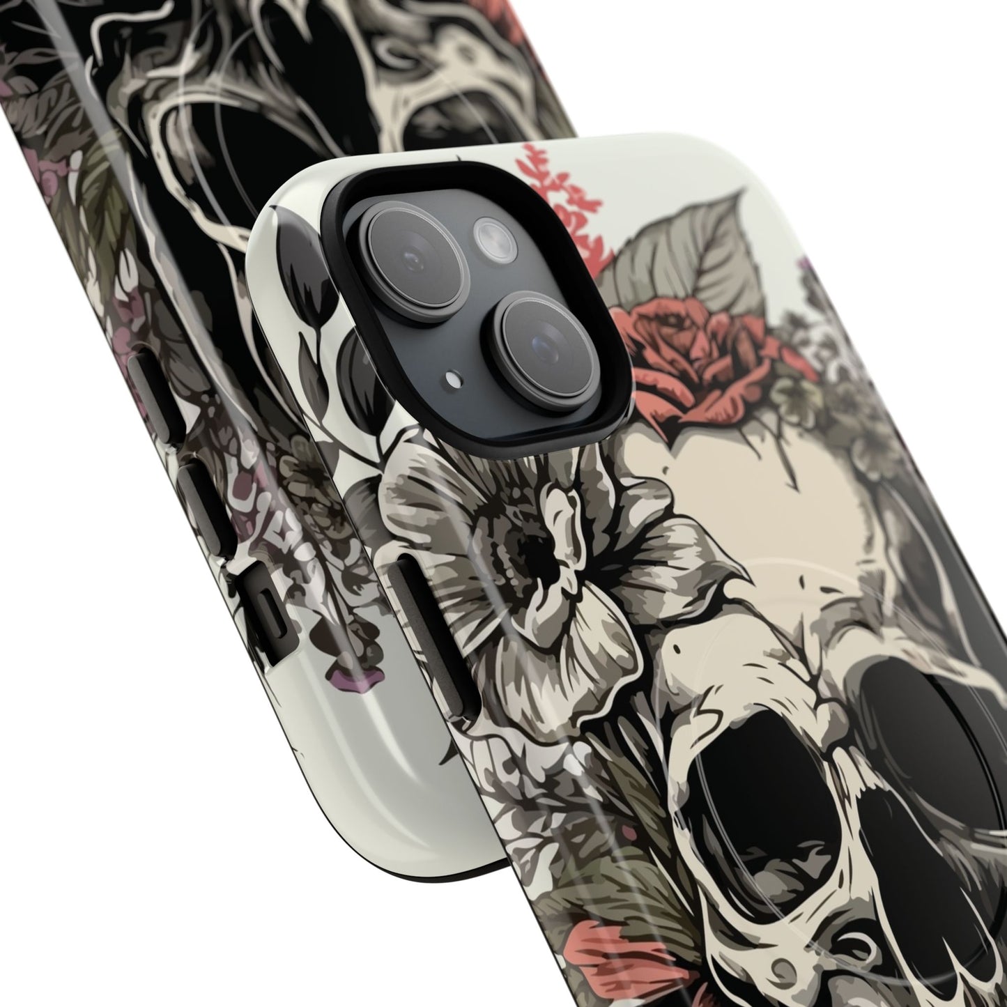 Dark Aura Skull & Roses iPhone Case – Gothic Floral Magnetic Protective Cover