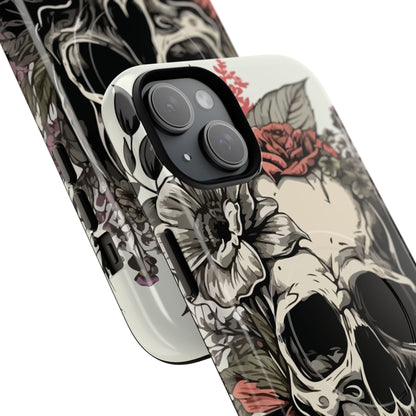 Dark Aura Skull & Roses iPhone Case – Gothic Floral Magnetic Protective Cover