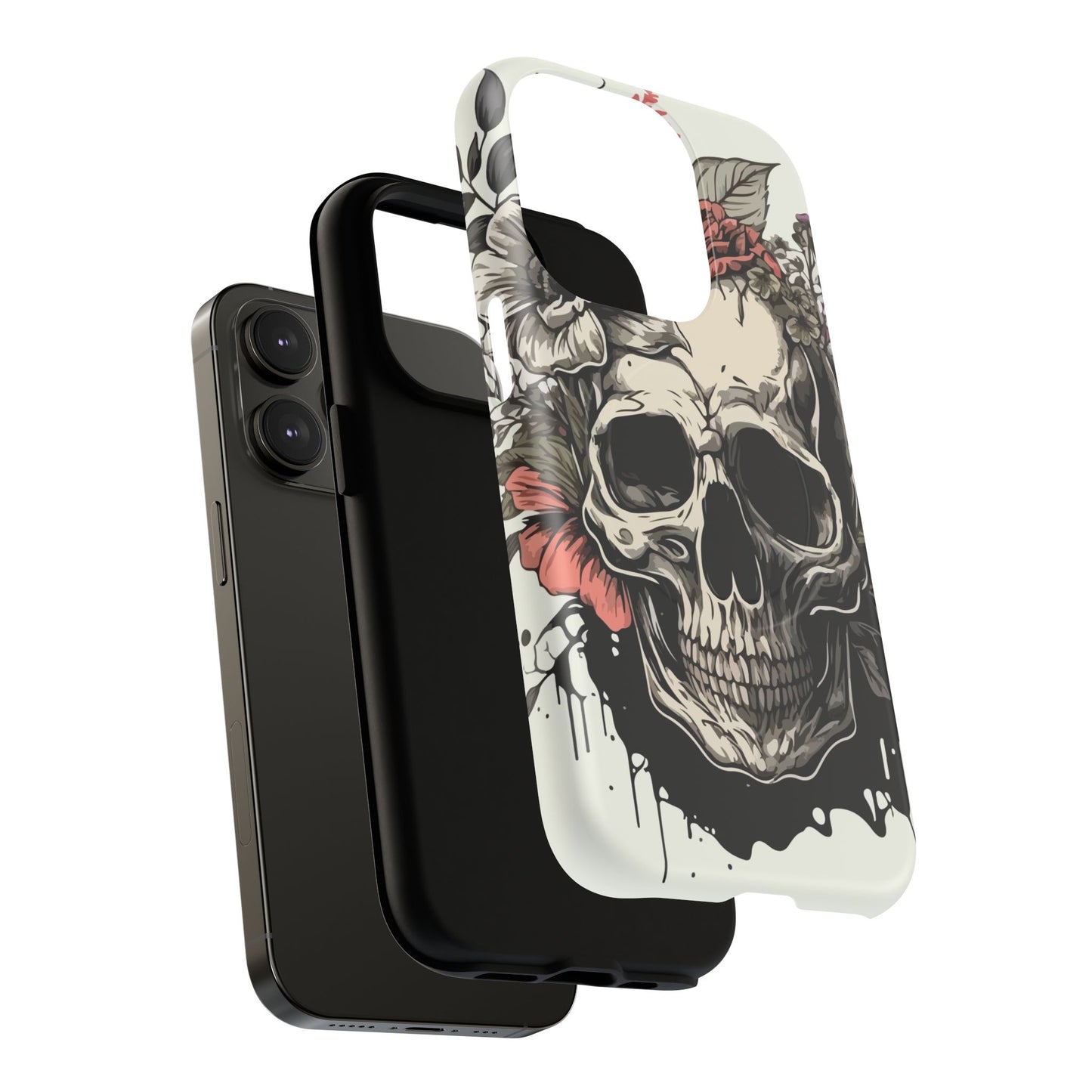 Dark Aura Skull & Roses iPhone Case – Gothic Floral Magnetic Protective Cover