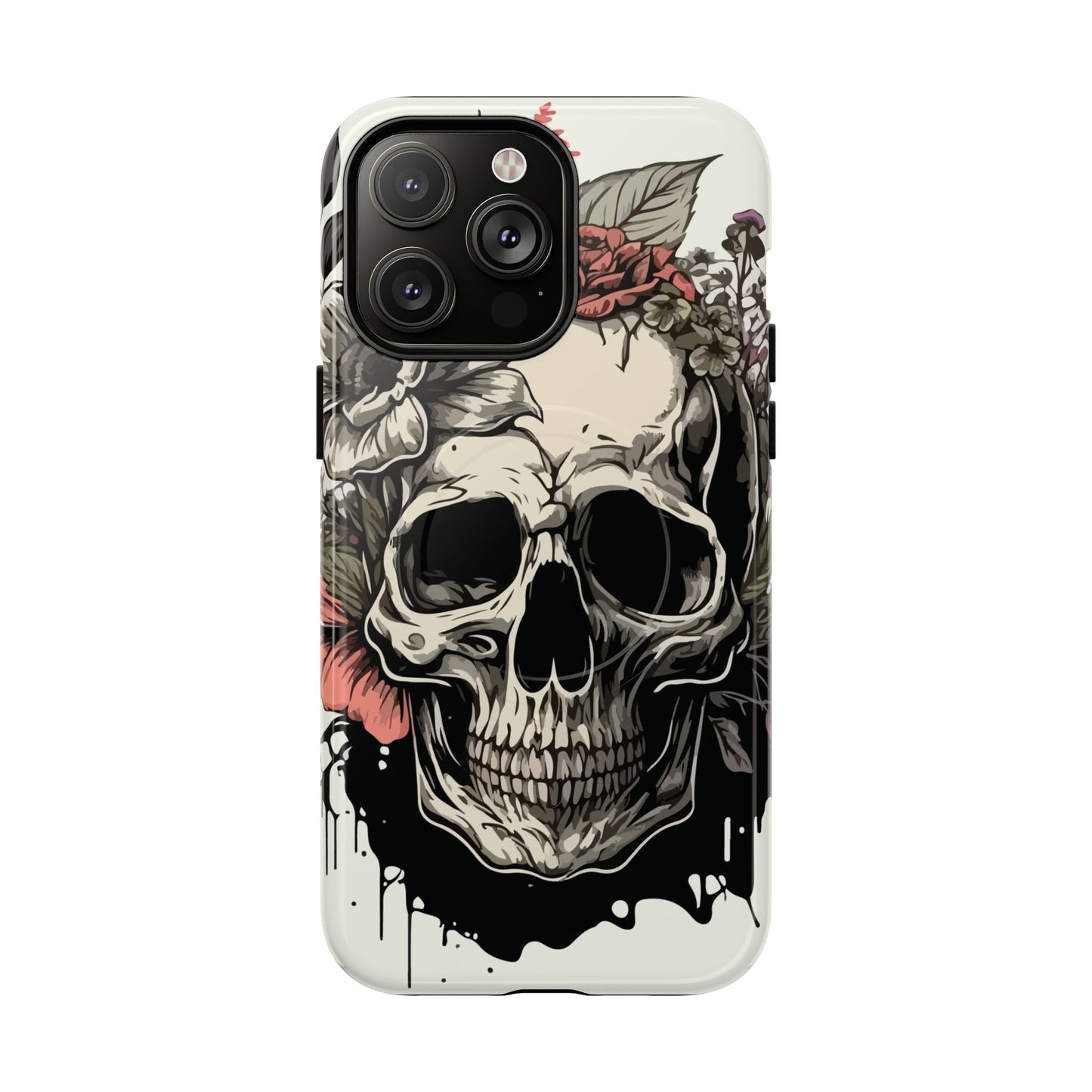 Dark Aura Skull & Roses iPhone Case – Gothic Floral Magnetic Protective Cover