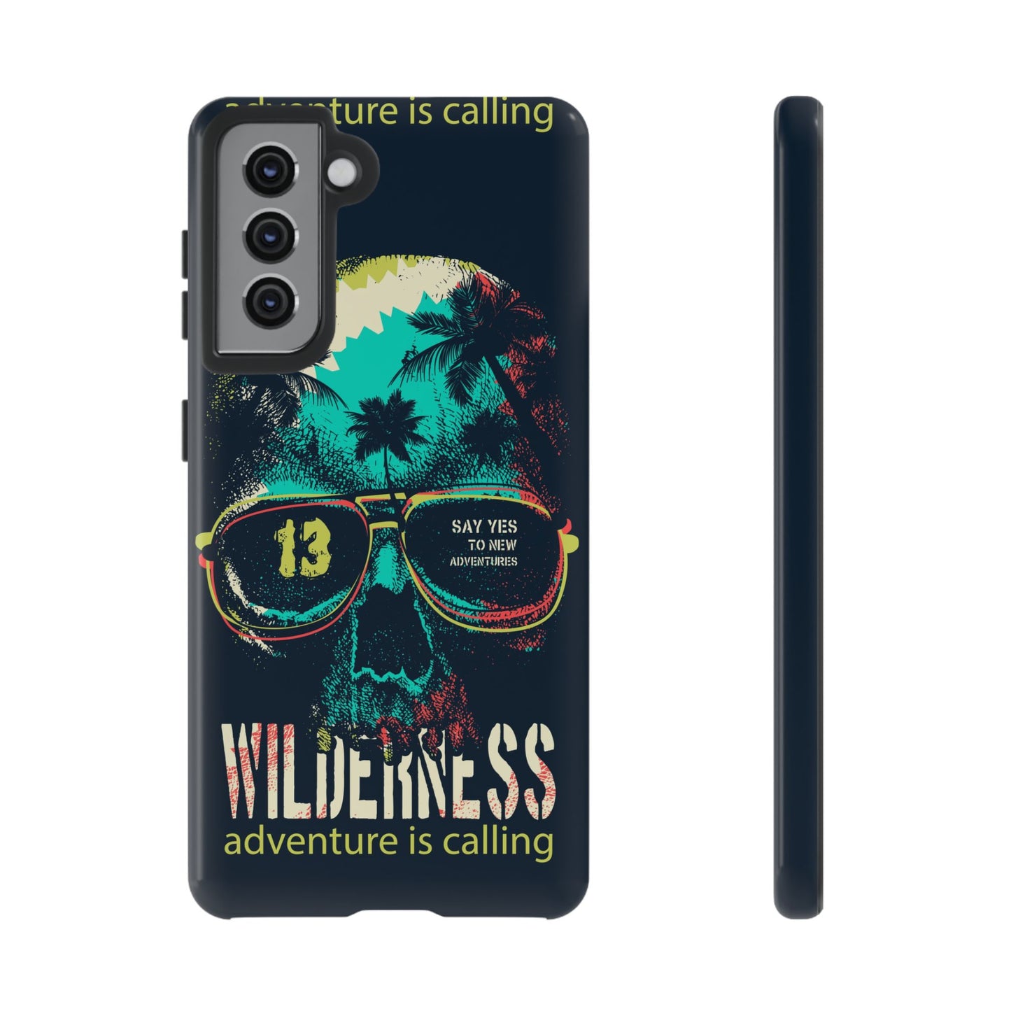 Wilderness Adventure Phone Case — 'Adventure Is Calling' Skull Sunglasses Design