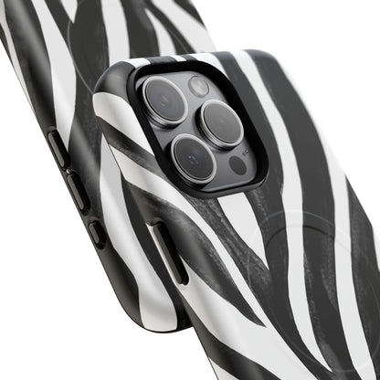 Wild Lines Zebra Stripe Tough Magnetic Phone Case — Black & White Protective Cover