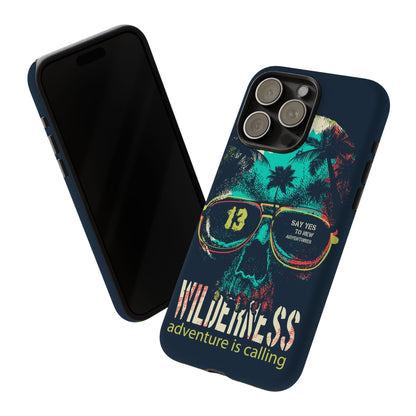 Wilderness Adventure Phone Case — 'Adventure Is Calling' Skull Sunglasses Design