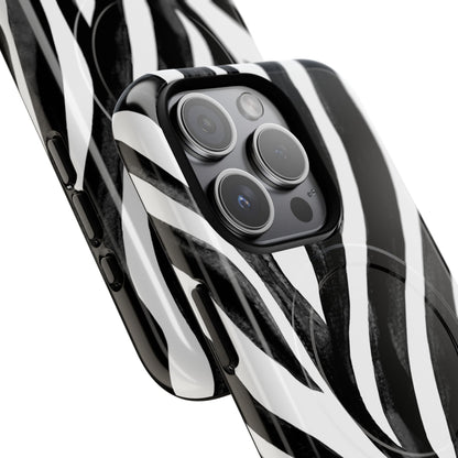 Wild Lines Zebra Stripe Tough Magnetic Phone Case — Black & White Protective Cover