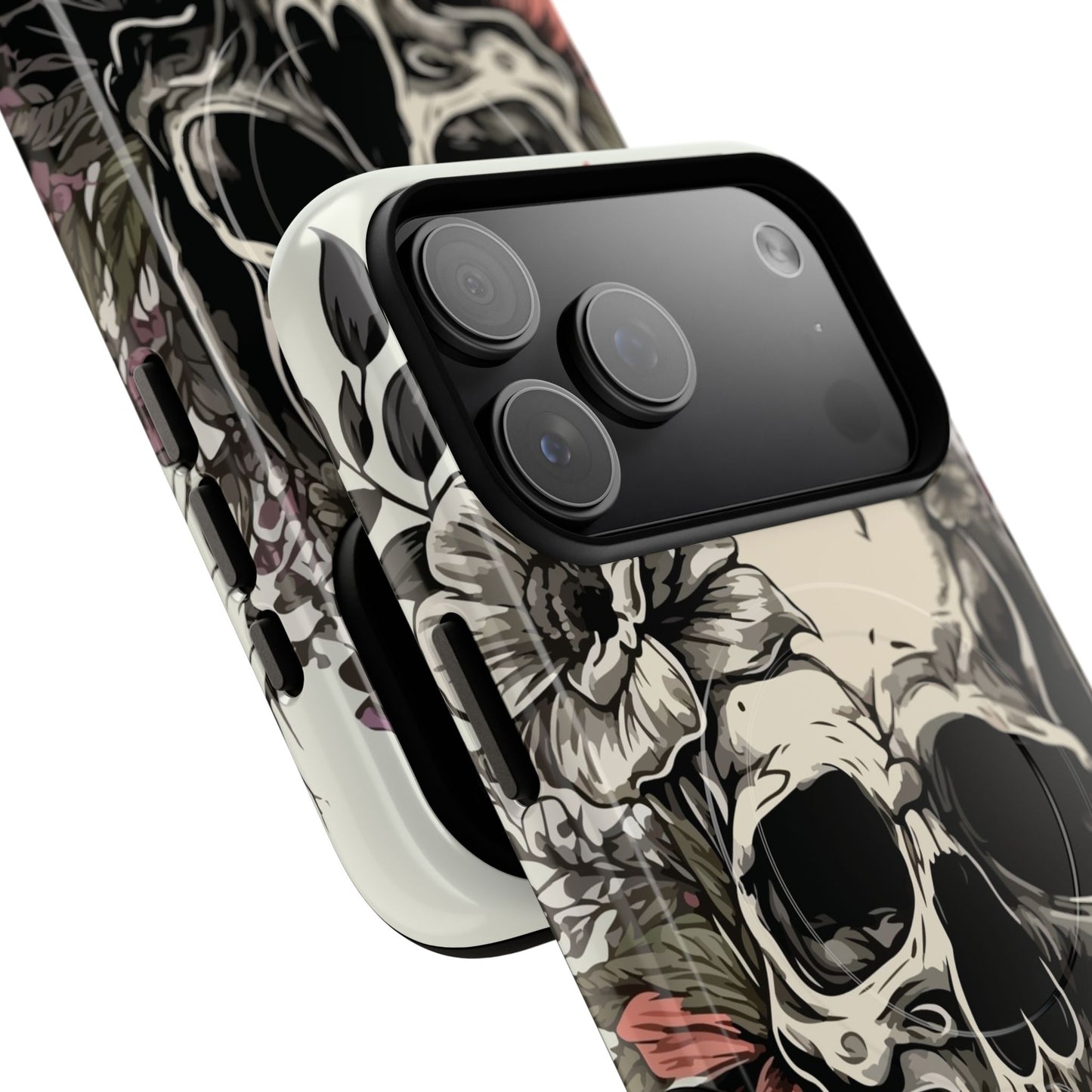 Dark Aura Skull & Roses iPhone Case – Gothic Floral Magnetic Protective Cover