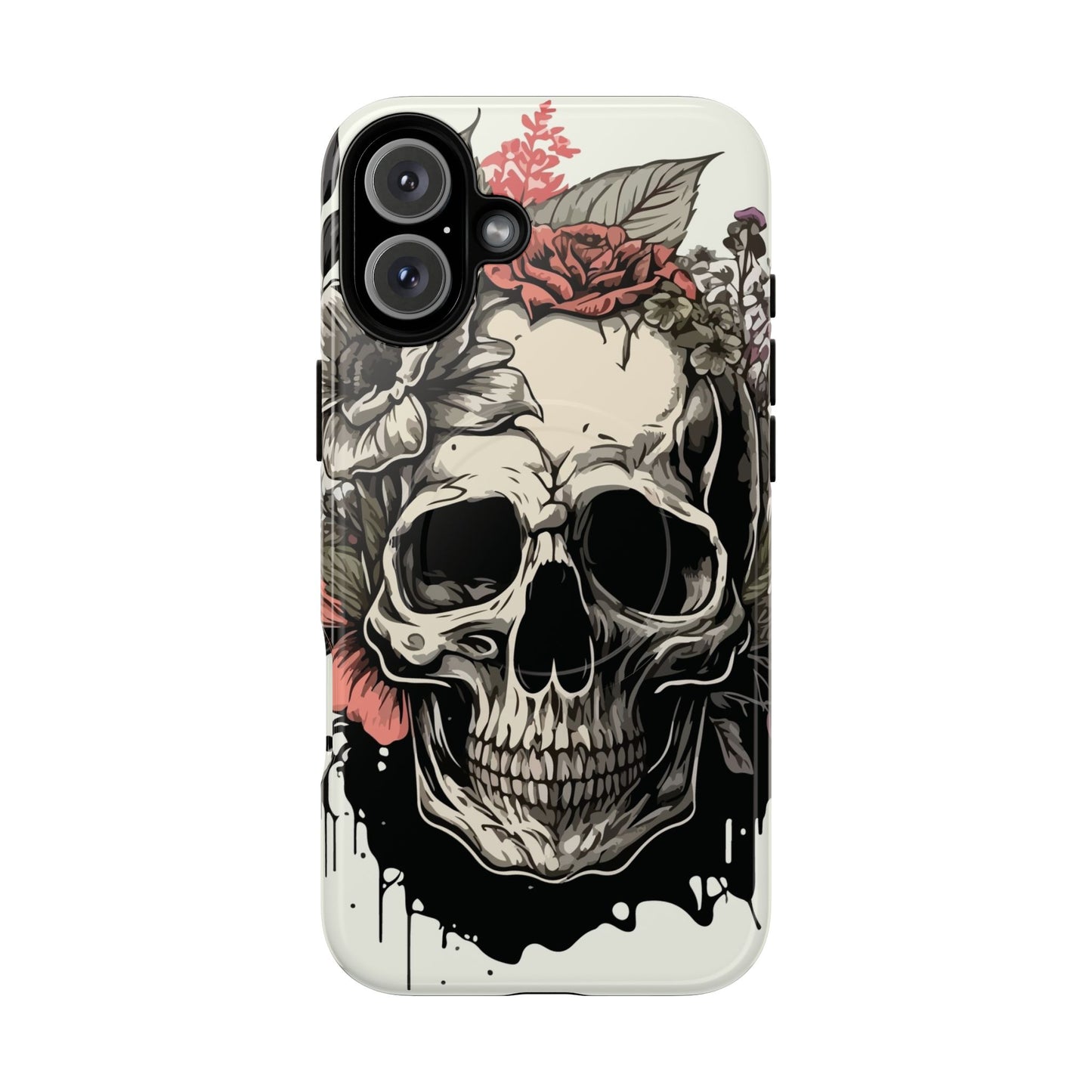 Dark Aura Skull & Roses iPhone Case – Gothic Floral Magnetic Protective Cover