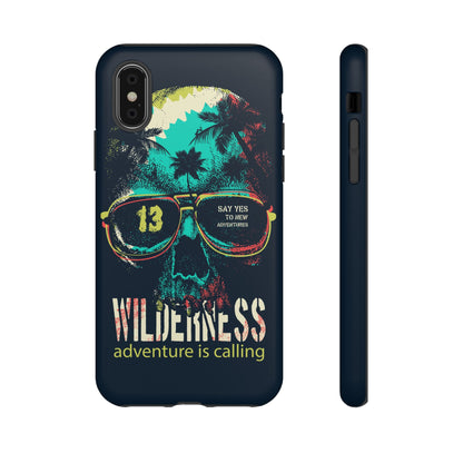 Wilderness Adventure Phone Case — 'Adventure Is Calling' Skull Sunglasses Design