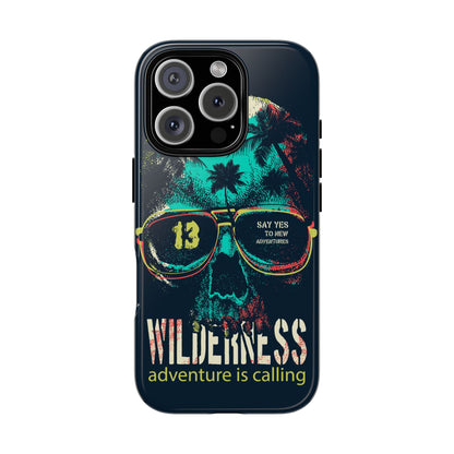 Wilderness Adventure Phone Case — 'Adventure Is Calling' Skull Sunglasses Design