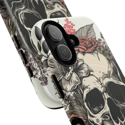 Dark Aura Skull & Roses iPhone Case – Gothic Floral Magnetic Protective Cover