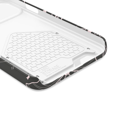 Mystic Skull Dark Aesthetic Phone Case with Card Holder — Gothic Crystal & Feather Design Luxury Cover