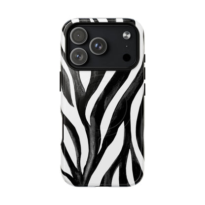 Wild Lines Zebra Stripe Tough Magnetic Phone Case — Black & White Protective Cover