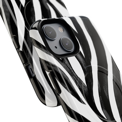 Wild Lines Zebra Stripe Tough Magnetic Phone Case — Black & White Protective Cover