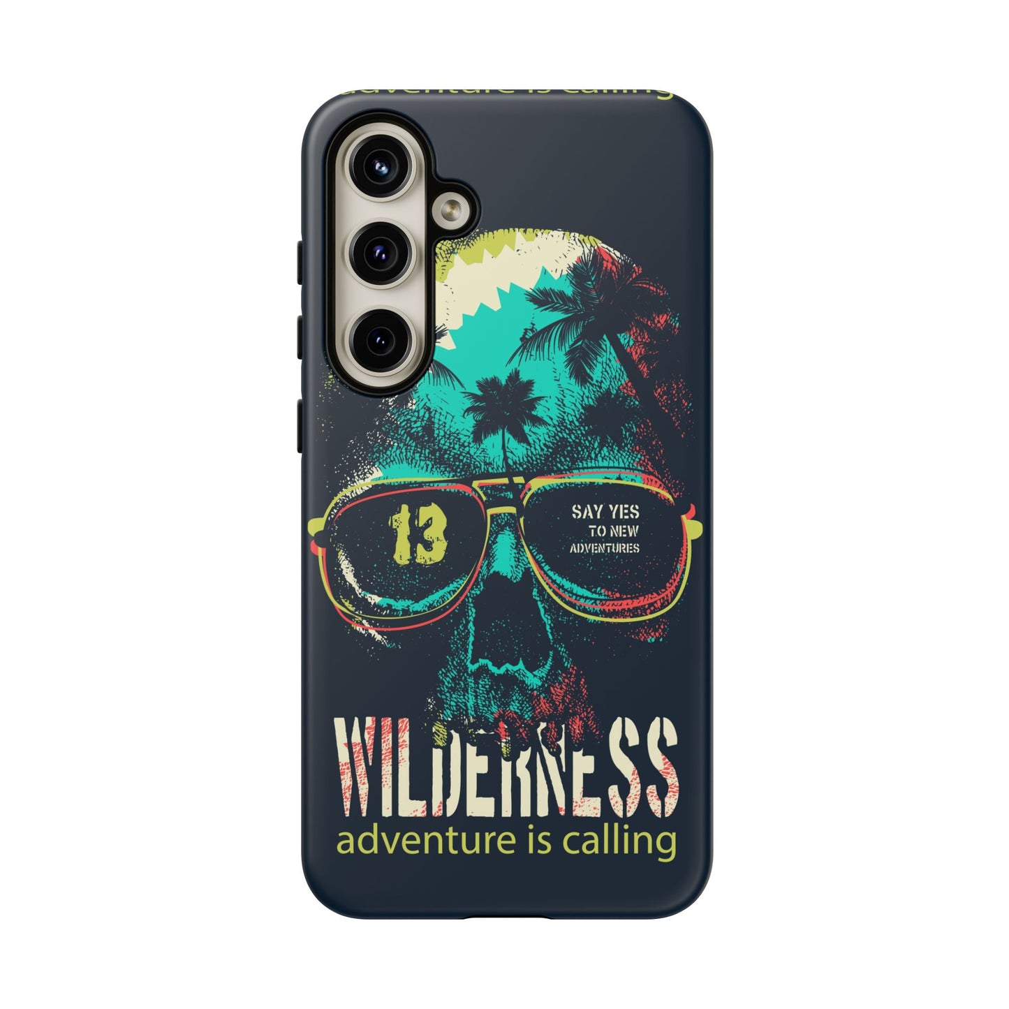 Wilderness Adventure Phone Case — 'Adventure Is Calling' Skull Sunglasses Design