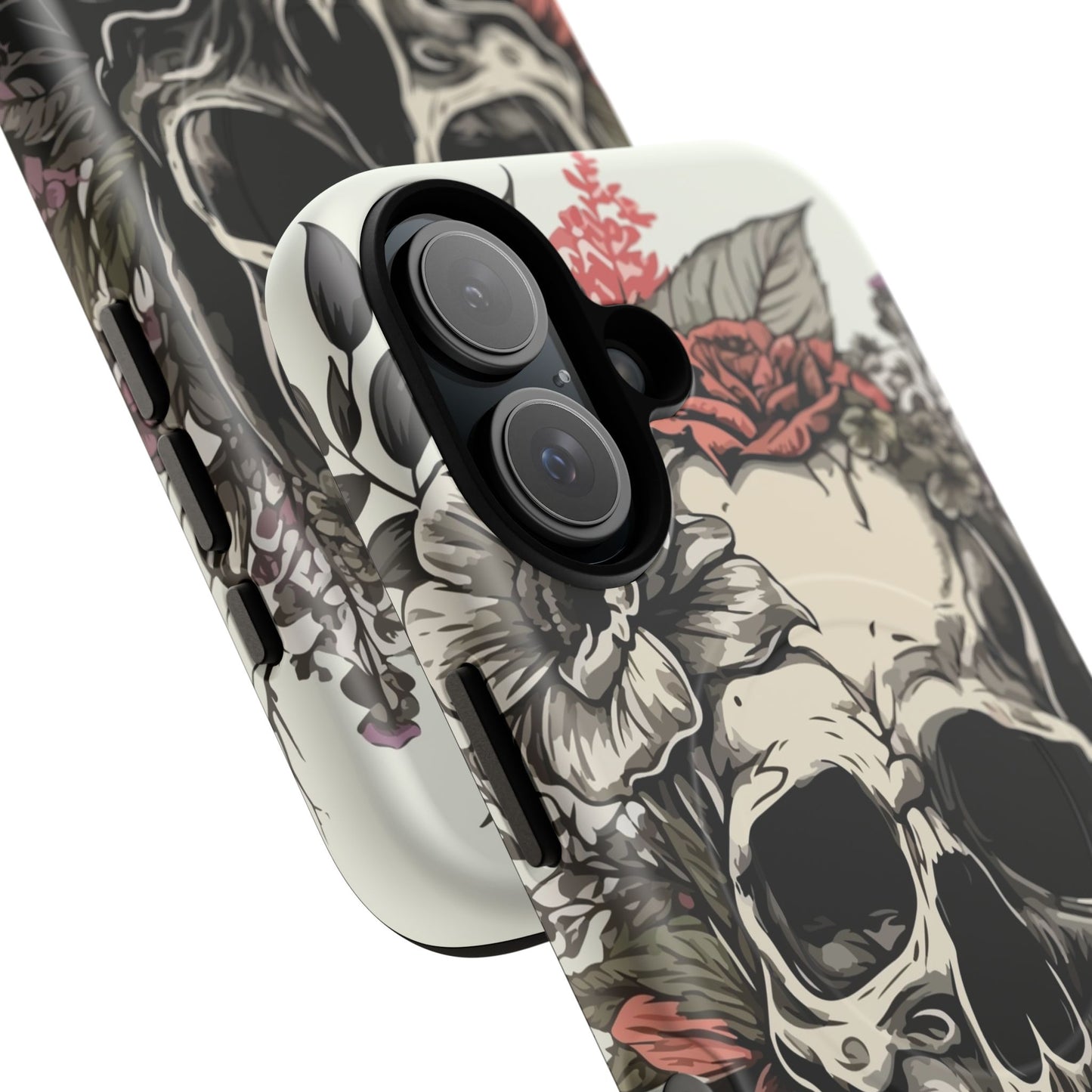 Dark Aura Skull & Roses iPhone Case – Gothic Floral Magnetic Protective Cover