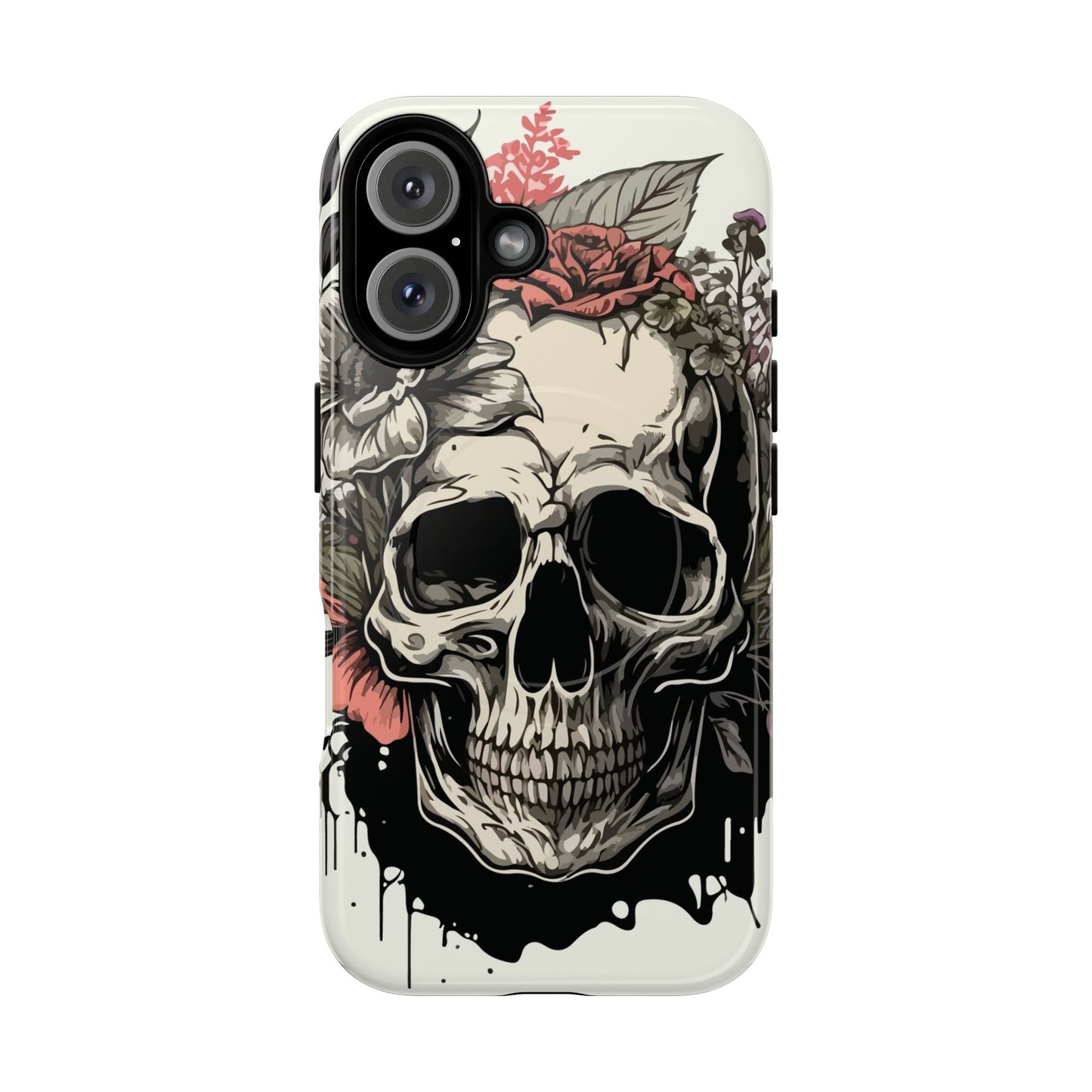 Dark Aura Skull & Roses iPhone Case – Gothic Floral Magnetic Protective Cover