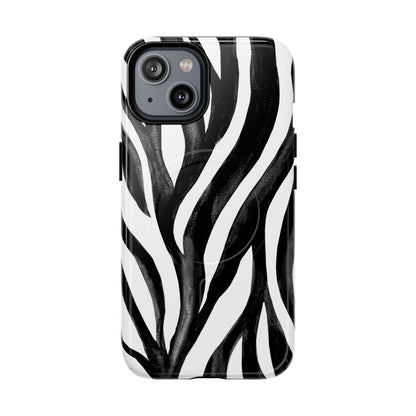 Wild Lines Zebra Stripe Tough Magnetic Phone Case — Black & White Protective Cover