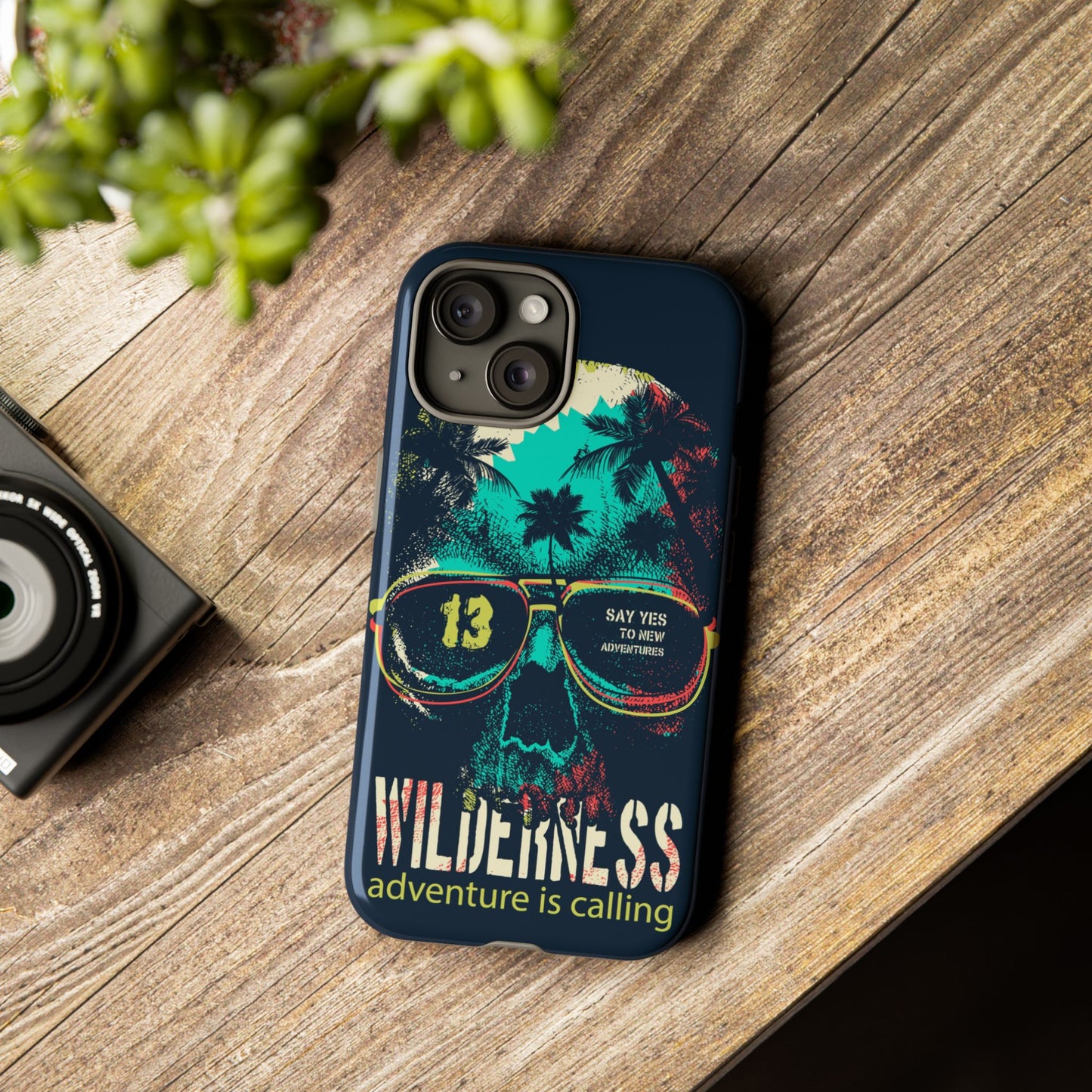 Wilderness Adventure Phone Case — 'Adventure Is Calling' Skull Sunglasses Design