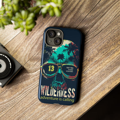 Wilderness Adventure Phone Case — 'Adventure Is Calling' Skull Sunglasses Design