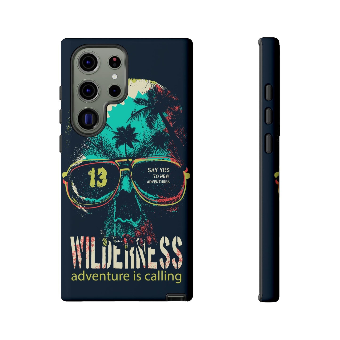 Wilderness Adventure Phone Case — 'Adventure Is Calling' Skull Sunglasses Design