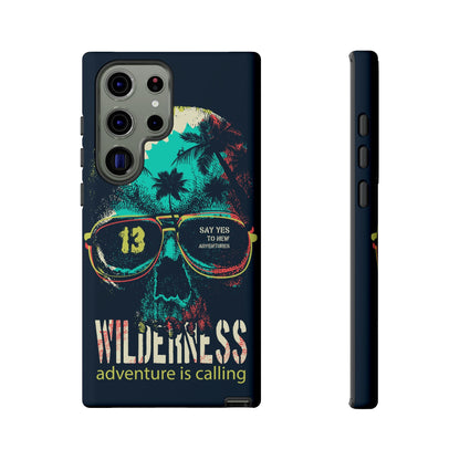 Wilderness Adventure Phone Case — 'Adventure Is Calling' Skull Sunglasses Design
