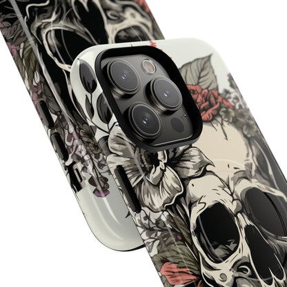 Dark Aura Skull & Roses iPhone Case – Gothic Floral Magnetic Protective Cover